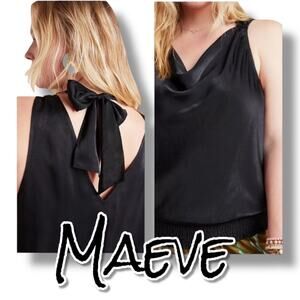 New With Tags Maeve by Anthropologie Alida Satin Tie Back Top Black Womens Sz 2